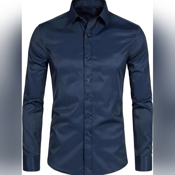 NWOT Men's Navy Slim Fit Long Sleeve Button Down Dress Shirt Size XL - Picture 1 of 6